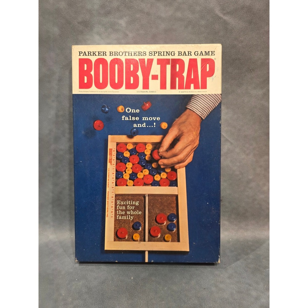 Vintage 1965 Parker Brothers Booby-Trap Spring Bar Game Wooden Pieces Boxed